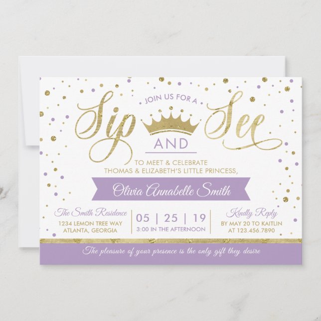 Princesse Sip et voir Baby shower Invitation (Devant)
