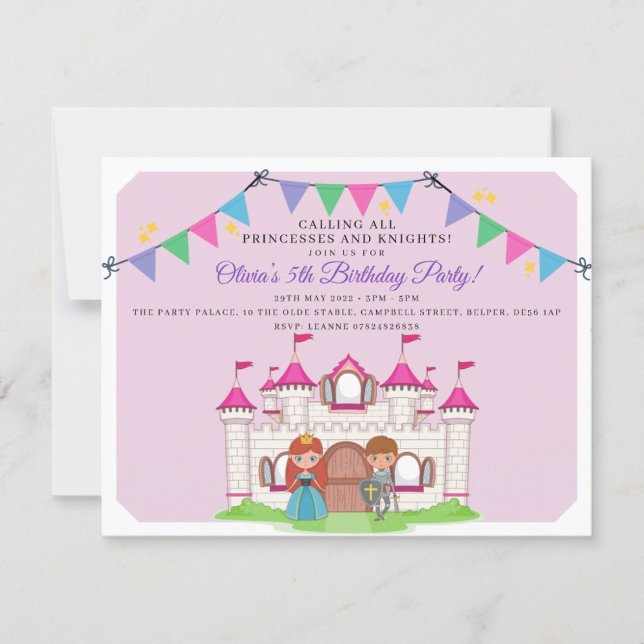 Princesses et Chevaliers Invitations de fête d'ann (Créateur téléchargé)
