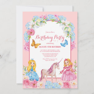 Princesses et une licorne Invitation d'anniversair