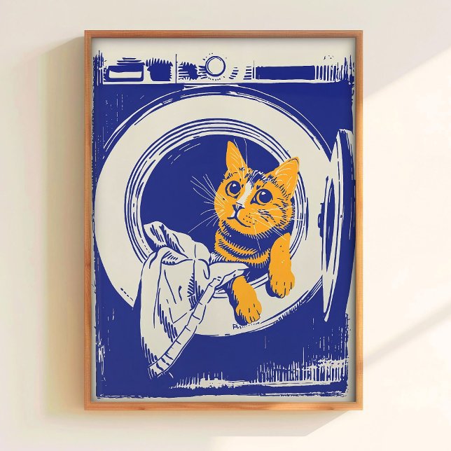 Printable Laundry Wall Art Funny Poster Cat in Was (Créateur téléchargé)