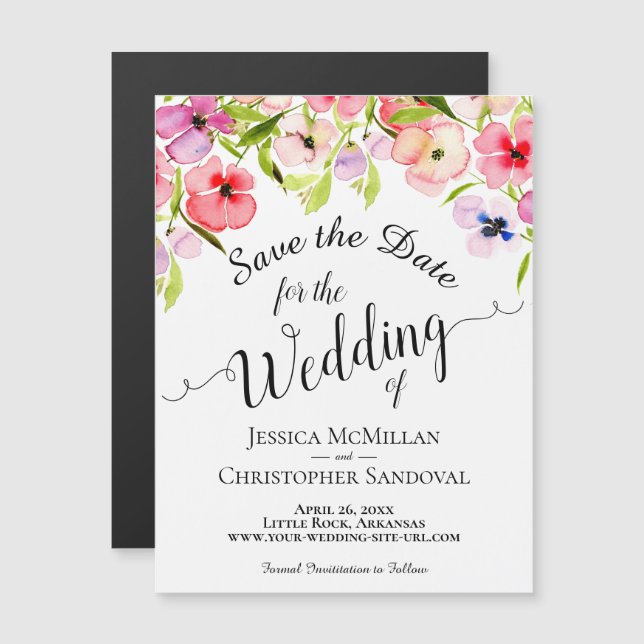 Printemps aquarelle Pansies mariage Enregistrer la (Devant / Derrière)