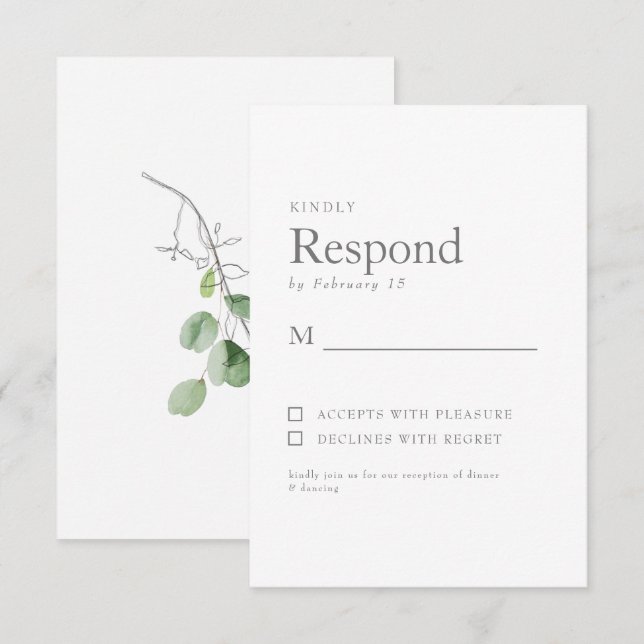 Printemps Botanique Blanc Mariage RSVP (Devant / Derrière)