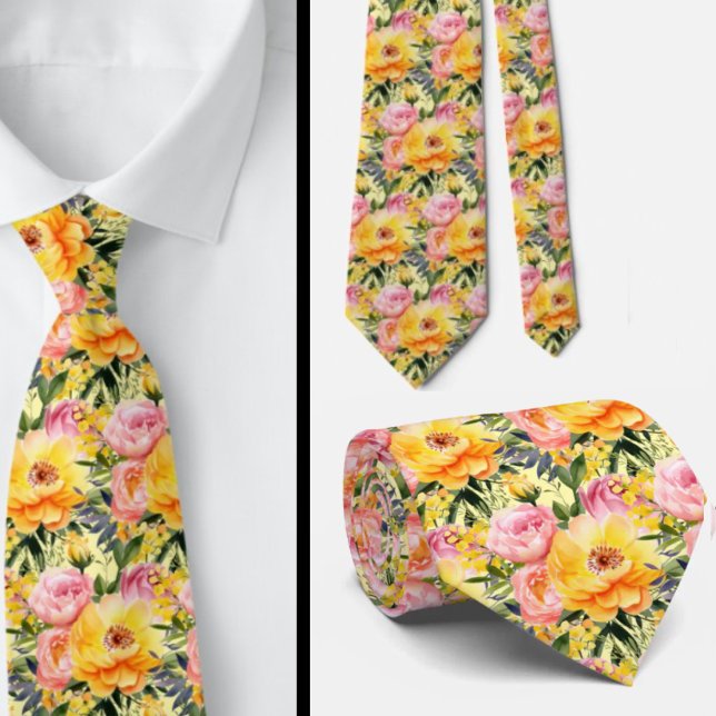 Printemps été Cravate rose et jaune (Créateur téléchargé)