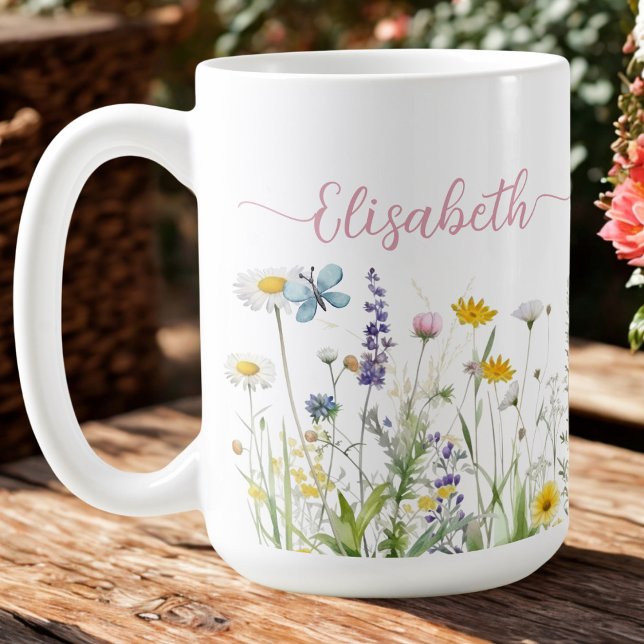 Printemps Été Fleur sauvage Nom du script Mug (Créateur téléchargé)
