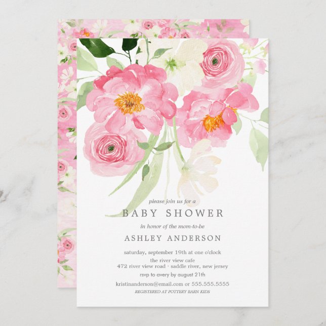 Printemps fleurit Floral Baby shower Invitation (Devant / Derrière)