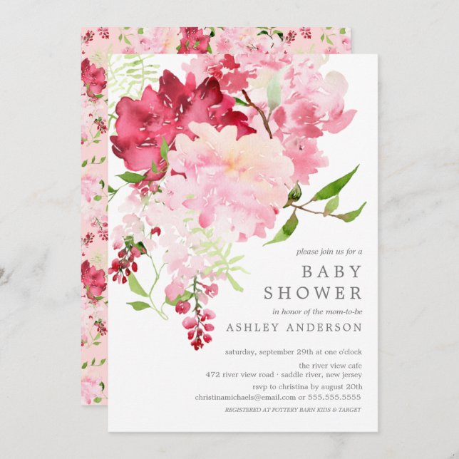 Printemps fleurit Floral Baby shower Invitation (Devant / Derrière)