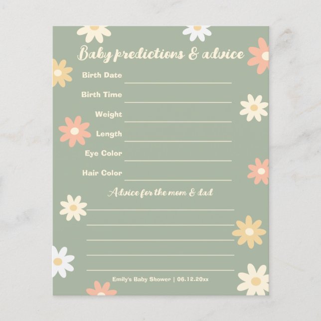 Printemps Fleurs d'été Baby shower Guesser Jeu (Devant)