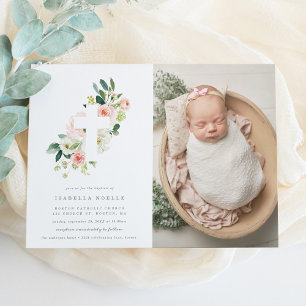 Printemps Florals Baptême Photo Invitation