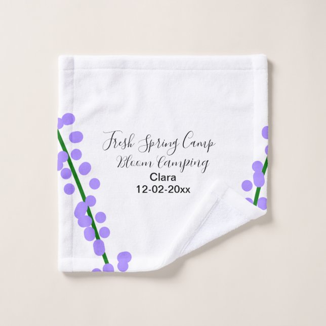 Printemps frais camping fleurs de lavande nom date (Gant de toilette)