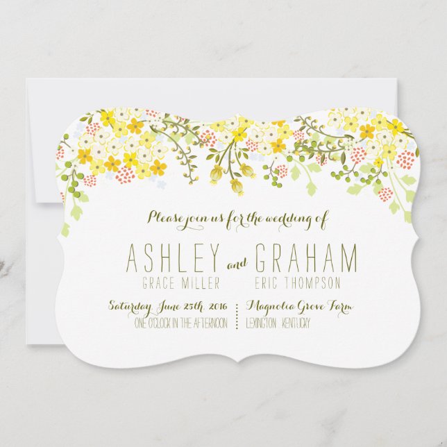 Printemps Glory Jaune Floral Faire-part de mariage (Devant)