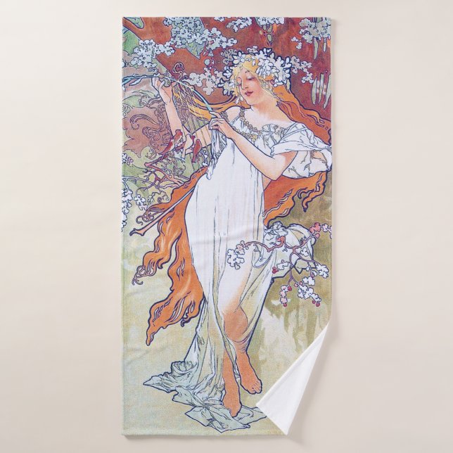 Printemps (Quatre Saisons), Alphonse Mucha (Serviette de bain)