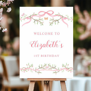 Printemps rose fleurs 1er anniversaire Affiche de