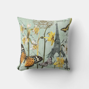 Printemps vintage à Paris Tour Eiffel coussin