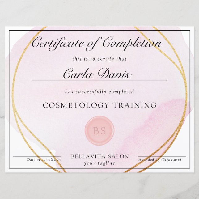 Prix Cercle Or en Aquarelle Rose Push Script (Devant)