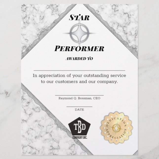 Prix d'appréciation des employés les plus performa (Devant)