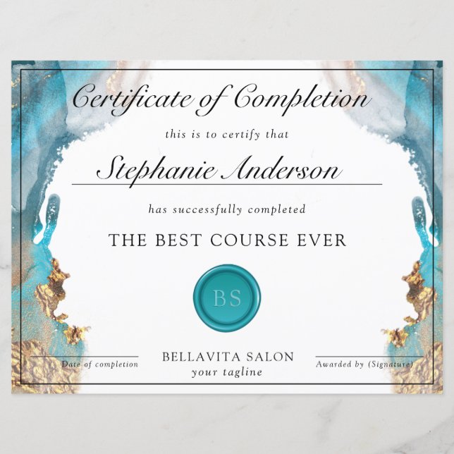 Prix d'Aquarelle Liquide Moderne Bleu Et Or (Devant)