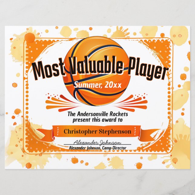 Prix de basket-ball personnalisé MVP Camp d'équipe (Devant)