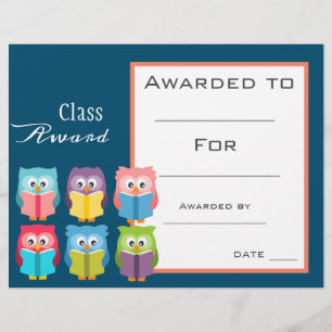 Prix de classe certificat pour enfants de hibou de