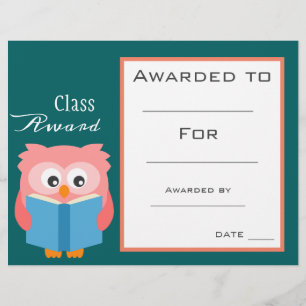 Prix de classe certificat pour enfants de hibou de