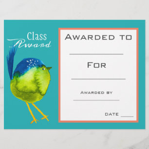 Prix de classe Certificat pour enfants d'oiseaux m