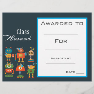 Prix de classe Robots mignons certificat pour enfa