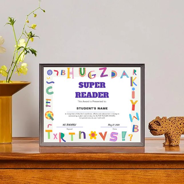 Prix de reconnaissance d'étudiant Super Reader per (Customizable Super Reader StudentRecognition Award)