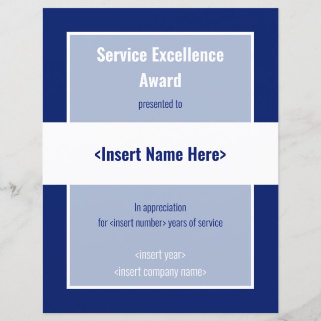 Prix d'excellence en service (Devant)