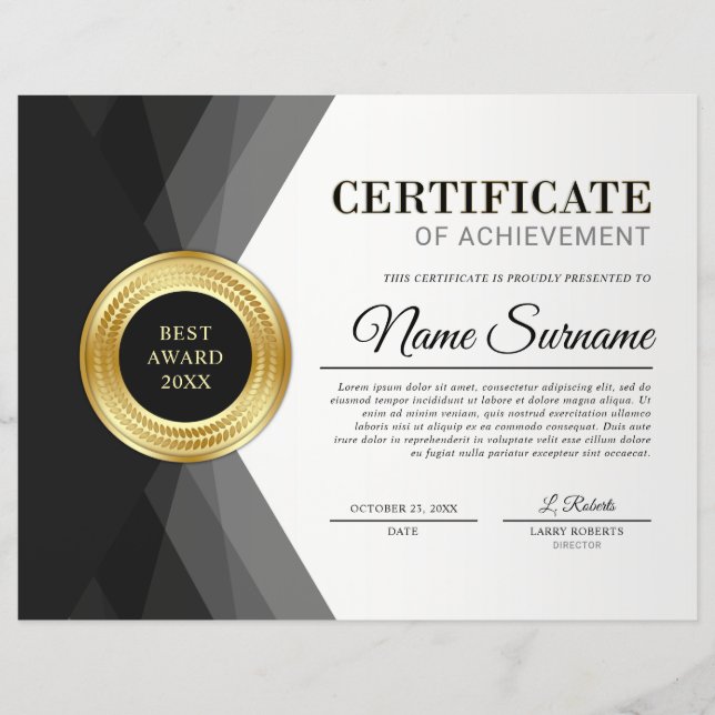 Prix du Certificat de Réussite Noir & Or (Devant)