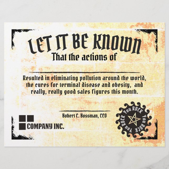 Prix du certificat de travail amusant des meilleur (Devant)