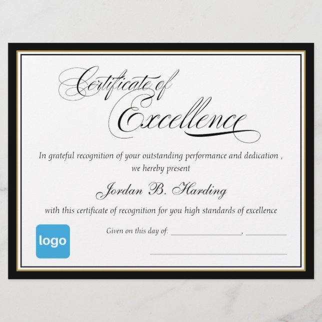 Prix du certificat d'excellence - Ajouter un logo (Devant)
