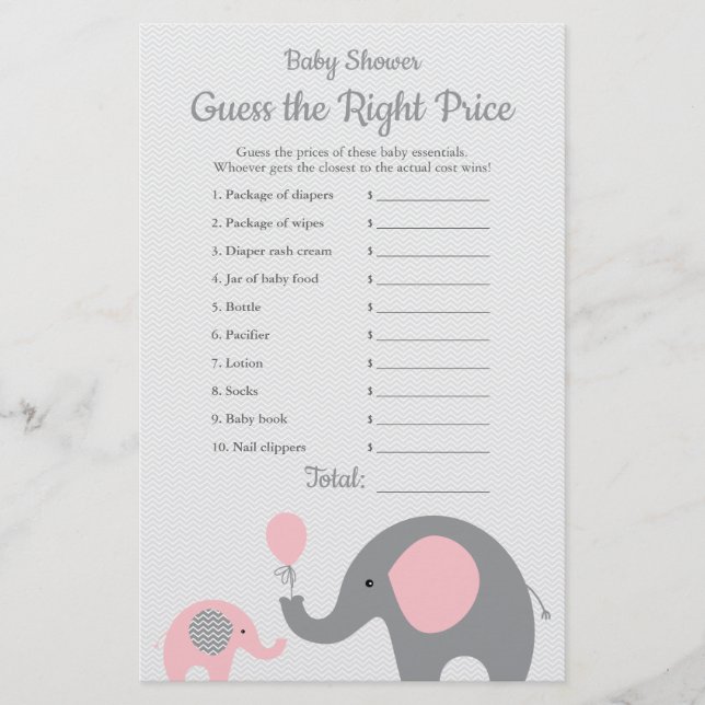 Prix Eléphant Rose Baby shower est le bon jeu (Devant)