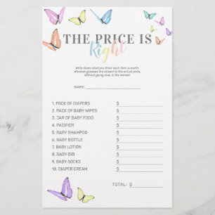 Prix est droit Baby shower papillon jeu