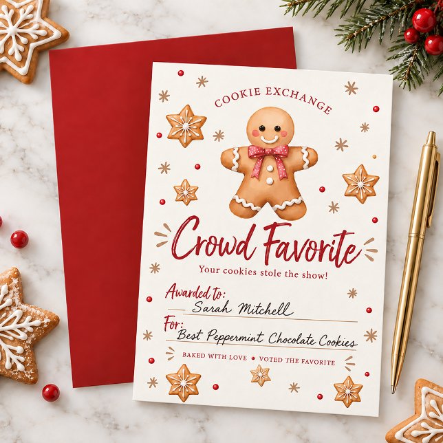 Prix Favori de la Foule pour l'Échange de Biscuits (Gingerbread Cookie Exchange Crowd Favorite Award Card)
