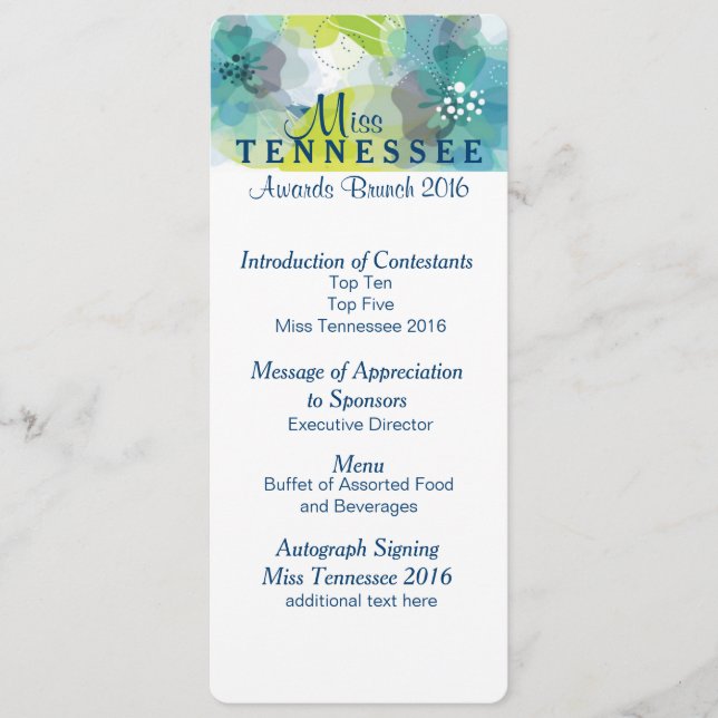 Prix Floral Pageant sur mesure Brunch Programme Ca (Devant)