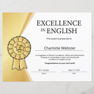 Prix Gold Excellence en anglais