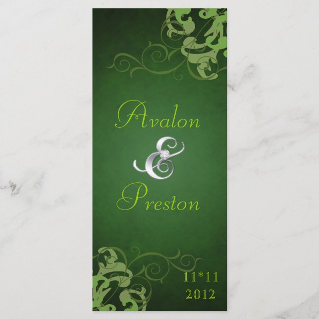 Prix Nobel Lime Scroll Programme de mariage vert (Devant)