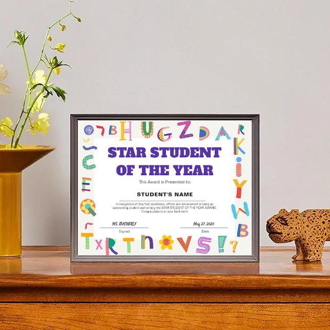 Prix personnalisé de classe Étoile de l'année (Customizable Star Student of the Year Class Award)