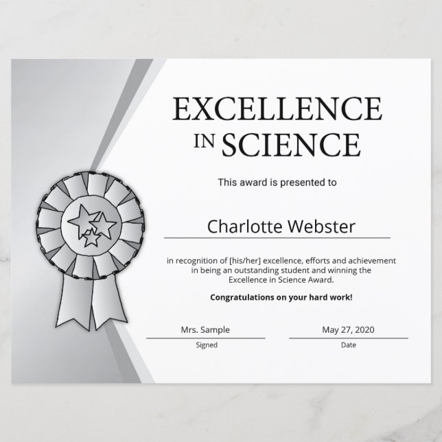 Prix Silver Excellence en Science (Devant)