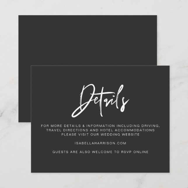 PRIYA Modern Black Mariage Détails Carte (Devant / Derrière)