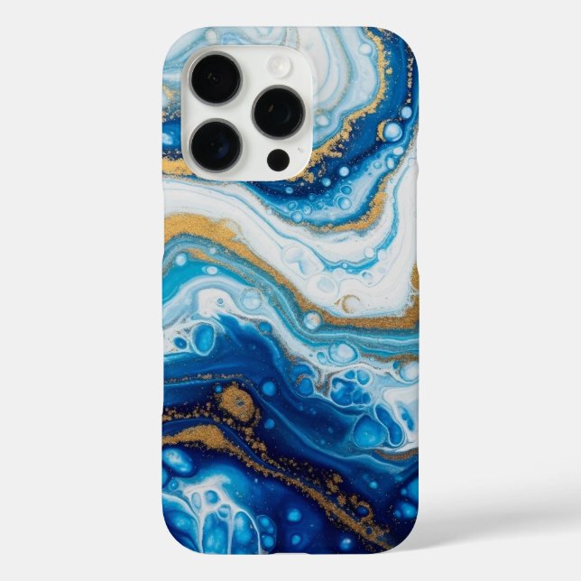 Pro Elégant Fluid Art iPhone 16 Coque - Abstrait Blue (Verso)