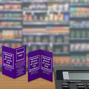 Produits commerciaux sur petite carte violette pli