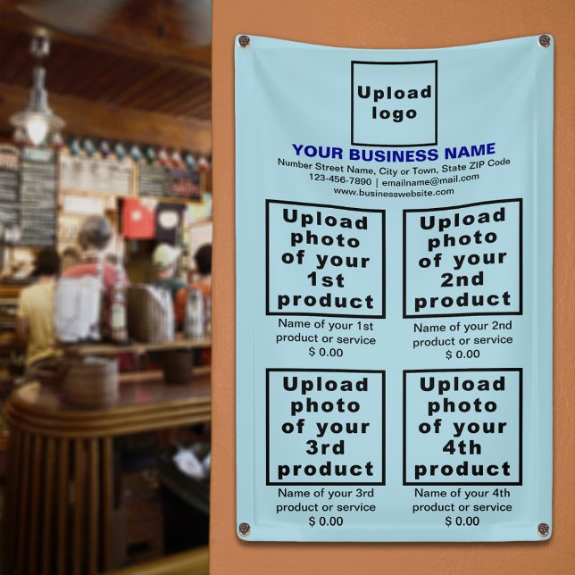 Produits d'affaires sur la bannière Portrait bleu  (Light blue banner to display the products or services of your business)