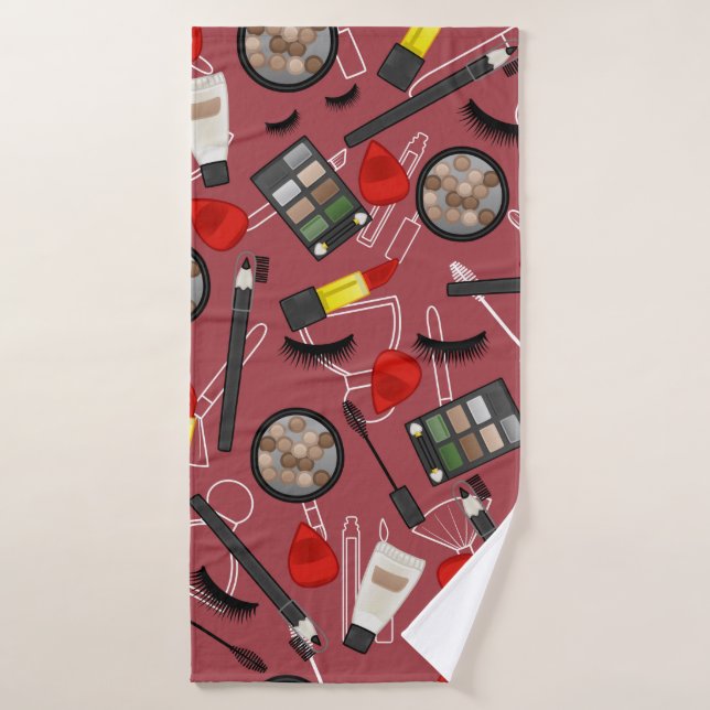 Produits de beauté motif sur fond rouge applica (Serviette de bain)