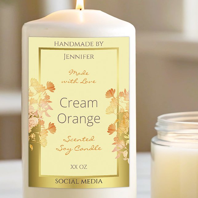 Produits Floraux Emballage Étiquette Crème Orange  (Créateur téléchargé)