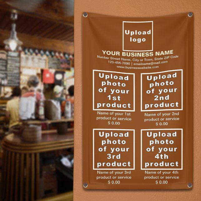 Produits ou services d'affaires sur bannière Brown (Brown banner to display the products or services of your business)