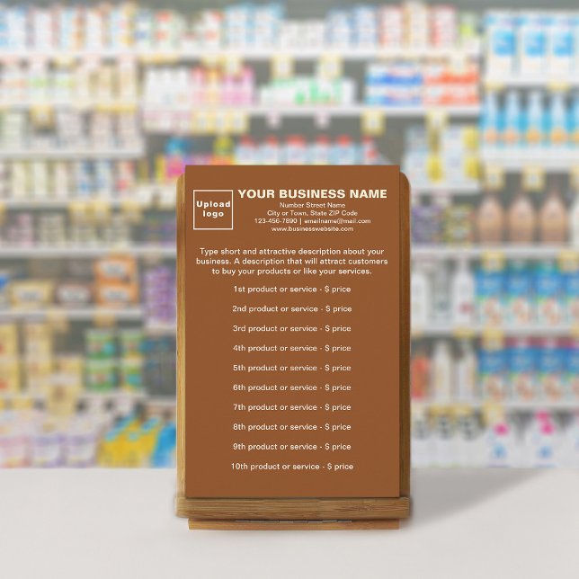 Produits ou services d'affaires sur papeterie Brow (Your business products or services on brown stationery.)