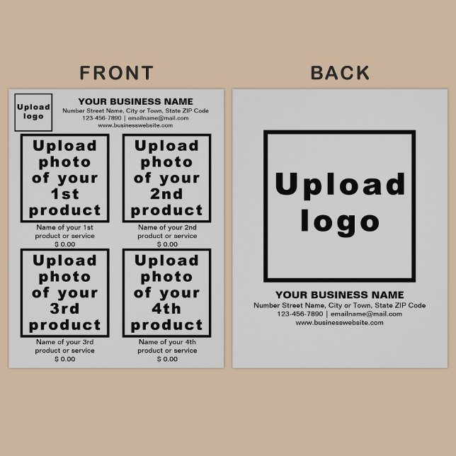 Produits ou services d'affaires sur prospectus gri (Advertise your products. The products or services of your business on gray flyer.)