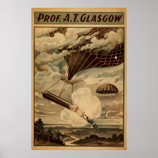 Prof. GLASGOW Balloon Parachute VAUDEVILLE Poster (Devant)