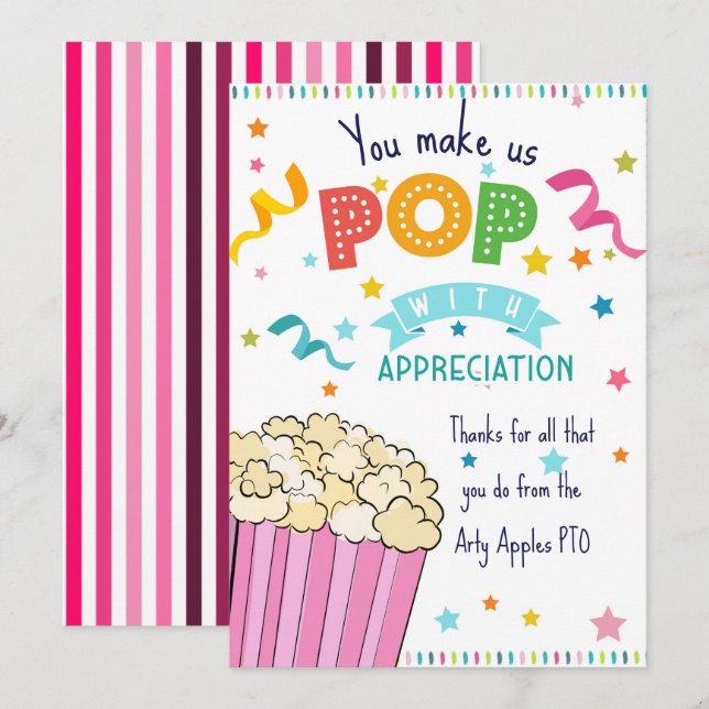 professeur appréciation pop-corn carte de remercie (Devant / Derrière)