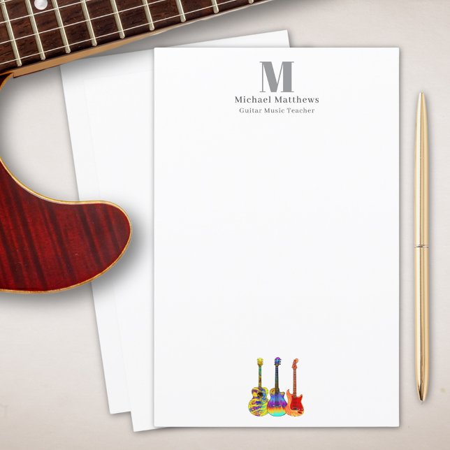 Professeur de Guitare Leçons de Musique Entreprise (Guitar teacher music business custom paper stationary)